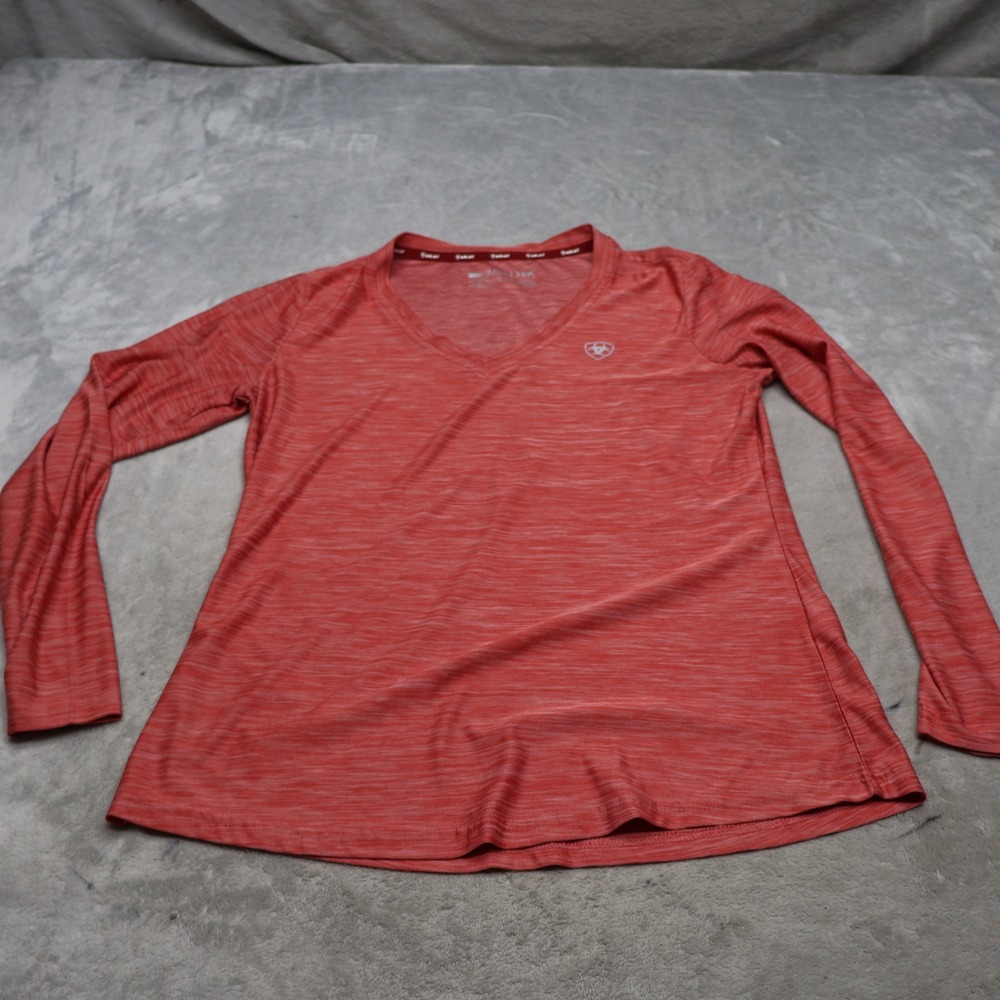 Ariat TEK Shirt Womens Medium Red Space Dye Laguna Long Sleeve V-Neck Light